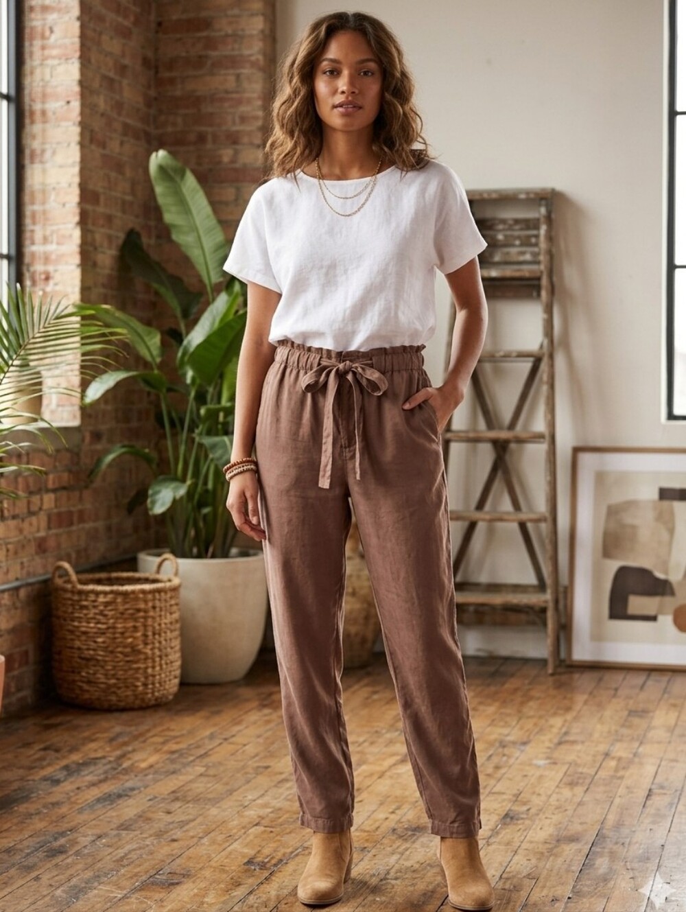 Anthropologie Bella Dahl Brown Tencel Lyocell Paperbag Waist Pants Size Small